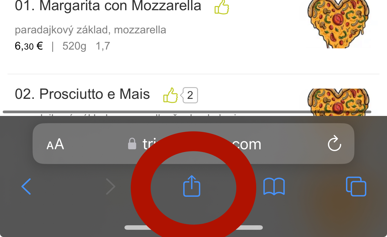 Share icon on iPhone