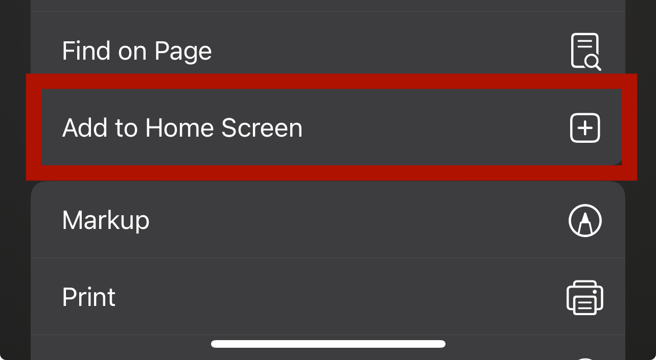 Add to Home Screen option